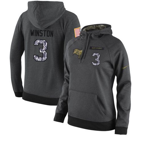 NFL Women's Nike Tampa Bay Buccaneers #3 Jameis Winston Stitched Black Anthracite Salute to Service Player Performance Hoodie - Click Image to Close